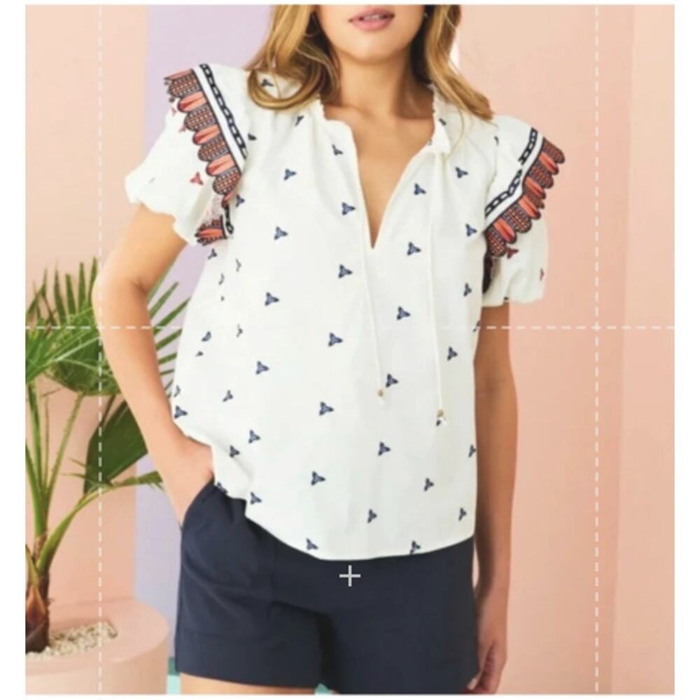 Marie Oliver Vida Top Ruffle Embroidery Size Extra Small